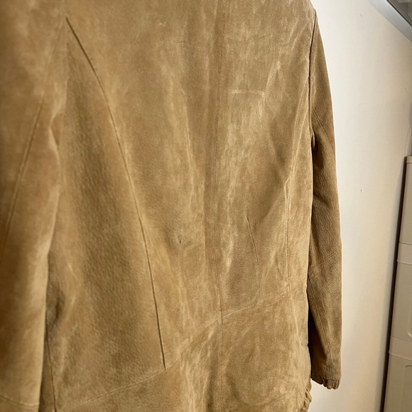 Vintage Suede Leather Blazer Jacket Tan Brown Boho Ruffle Trim Alice Blue S - Picture 14 of 17